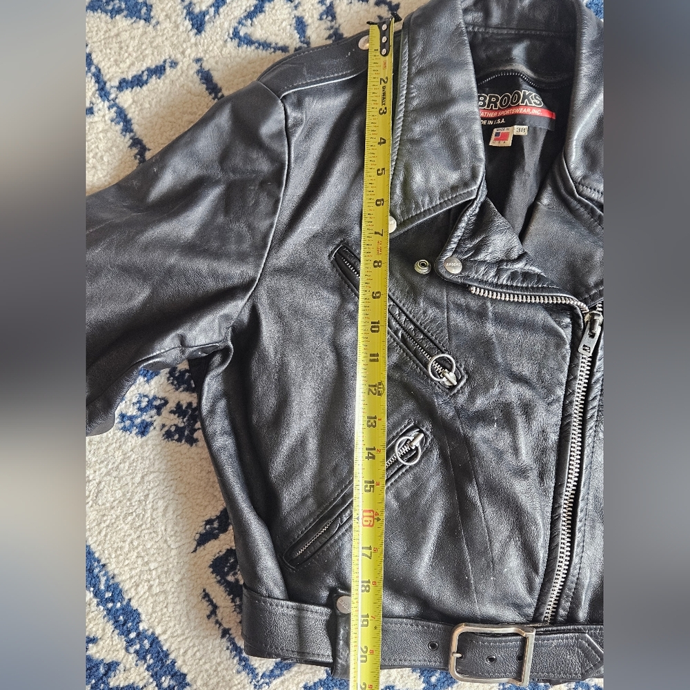 Vintage Women's Brooks Leather Jacket Belted Fringe - Picture 11 of 16